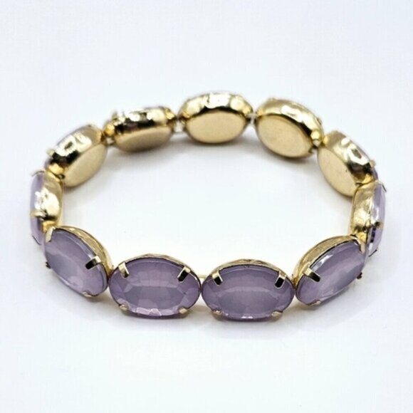 Beautiful Purple Simulated Crystal and Gold Tone Stretch Bracelet. - Picture 2 of 5